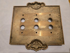 Vintage Antique Style Brass Metal Wall Plate Hardware For 3 Push Button Lights 