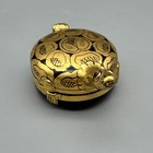 Vintage Burmese Shwe Zawa Lacquerware Turtle Trinket Box Black Gold Leaf Decor