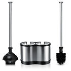 Stainless Steel Bathroom  Toilet Bowl Brush  And Plunger Cleaning W  Holder 2pk