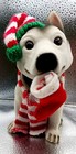 Vtg  Brown And White Husky Dog Christmas Nodder Bobble Head Flocked Bobblehead 