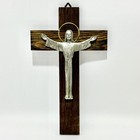 Vintage Made In Italy Risen Christ Crucifix Silver-tone Figure Wooden Wall Cross