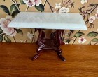 Vintage Dollhouse Miniature Table White Marble Top With Ornate Dark Wood Base