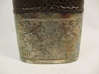 Antique Vintage 6  Liqour Hip Flask Glass Leather Silverplate Ornate Engraved