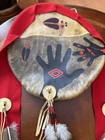 Native American Ceremonial Leather Painted Shield  16 5    Rare Powwow Dance Find