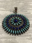 Vintage Native American Signed Fd 925 Petit Point Turquoise Drop Pendant -- 2791