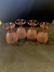 Vintage Set  Of 4    L e  Smith Water Goblet Hobnail Pink Footed Glasses  rare 