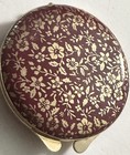 Vintage Red And Gold Leather Powder Compact W Mirror Unused