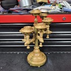 Vtg Wooden 7 Arm Candelabra Centerpiece Handmade 12  High Wooden Holder Russian