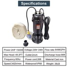 2hp Submersible Sump Pump 1500w Cast Iron Sewage Pump 6498gph W 66ft Hose 220v