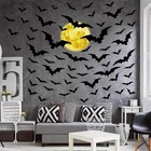 Halloween Moon Wall Decal - Vinyl Bat Stickers  Black Bats Wall Decor Clings