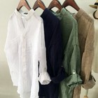 Autumn Career  Down Shirt Button Women Long Loose Shirt  Casual Top Linen Sleeve