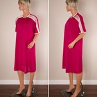      Vanity Fair Red Burgundy Robe Lounge Dress Nightgown Half Zip Striped S