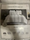 12pc Queen Delphi Embroidered Stripe Comforter   Sheets Bedding Set - White gray