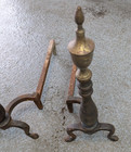 Vintage Brass And Cast Iron Fireplace Andirons  - Fire Dogs