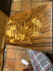 Vintage Indo Indian Marquetry   Bone Inlay Rosewood Panel Plaque - Village