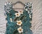 Vintage Ky   s Hawaiian Hibiscus Print Dress Small Green Hi-low Fishtail Hem Euc