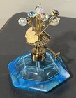 Beautiful Vintage Blue Irice Handcut Glass Perfume Atomizer Bottle W jewel Top