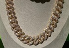 New Lab Moissanite Necklace Bracelet Lot Gold Tone Curb Cuban Chain Large Bling