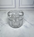 Vintage Cut Lead Crystal Dresser Jar Star Cut Clear Vanity Box Pressed Glass