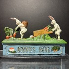 Vintage Mechanical Cast Iron Bunnies Bank Easter Rabbit Coin Bank Functional