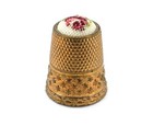 Rose Petit Point Thimble Gold Tone Needlepoint Top Collectible Sewing Vintage