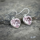 Pink Kunzite Dangle Earrings 925 Sterling Silver Handmade Heart Gemstone Jewelry