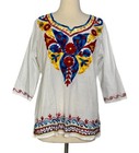 Omja World Mexican Embroidered Peasant Blouse Floral Ethnic Authentic Top Sz L