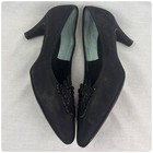 Vintage 1950s Black Glam Witchy Satin Rhinestone   Lace Embellished Heels 8 5-9