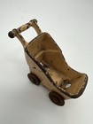 Antique Mini Cast Iron Toy Stroller Baby Carriage Dollhouse Yellow