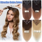 Clearance  grey 100  Human Hair Extensions Clip In Real Remy Full Head 8pcs Weft