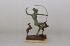 Bronze Statue Female Woman Fawns Diana Bouraine Marble Sculpture Art Hunting Dec