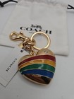 Nwt Coach Rainbow Heart Metal   Enamel Bag Charm Keychain Fob Cax71 Brass Multi