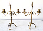 Antique Brass Twist Motif Adjustable Double Candlestick Holder - Pair