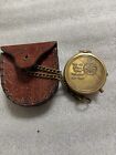Vintage Style Engraved Brass Pocket Compass With Leather Case  Christmas Gift 