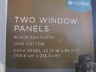 New 42  Wide X 84  Long 2 Window Black Sailcoth  Window Panels Home 100  Cotton