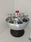 Vintage Park Sherman Chrome Bowling Ball Trophy Liquor Decanter Pump Shot Set