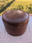 Vintage Mid Century 14  Round Brown Vinyl Hassock Ottoman Footstool 
