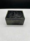 Vintage Russian Jasper Stone Hinged Trinket Box Etched With Birds Casket Green