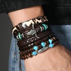 Men s Leather Bracelet Vintage Bull Head Multi-layer Cowhide Wood Bead Bohemia