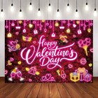 Neon Happy Valentine Backdrop Pink Neon Love Hearts Valentines 82x59inch 7x5ft 