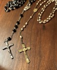 Vtg Rosaries Black Beads 26      Faux Seed Pearl 22    w crucifix Religious Catholic