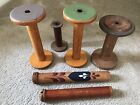 Lot Of 6 Vintage Wooden Metal Primitive Sewing Weaving Textile Thread Spools