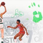 Larry Bird Celtics Signed 20x24 Shot Vs Dr  J Canvas W green Acrylic Hand Print