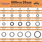 500 Pcs 20 Sizes O Ring Kit  Rubber O-ring Assortment Kit  Rubber Washer Gasket