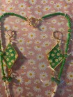 Handmade Beaded Jewelry Earring necklace Set  Green  White And Gold 