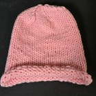 Handmade Pink Knit Rolled Brim Baby Beanie Hat Wool Blend 0-9m Doll Bear Usa