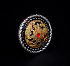 6pc 1-3 8  Western Cowboy Gold Flower Rope Silver Red Crystal Handcraft Conchos