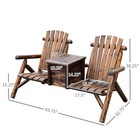 Outdoor Patio 2 Person Double Adirondack Wood Bench Chair Loveseat W  Ice Bucket