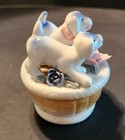 Vintage 1950 s Hand Painted Porcelain Dogs In A Basket Figurine Japan 3 