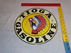 Vintage 11 3 4  In Tioga Gasoline Indian Chief Porcelain Metal Kansas Oil Sign
